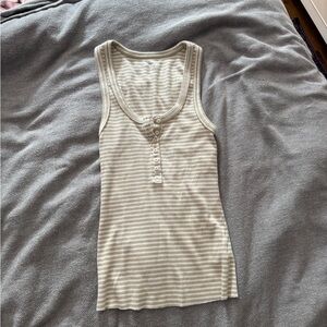 Aerie Striped Beige Sleeveless Tank Top